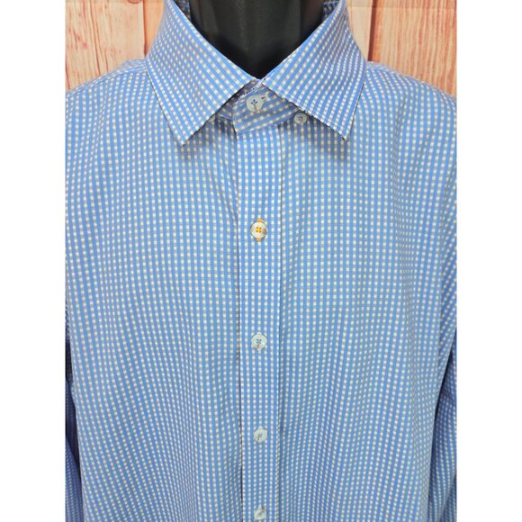 Robert Graham 2XL Mens Tailored Fit Gingham Blue & White Button-Down Shirt - Picture 3 of 8